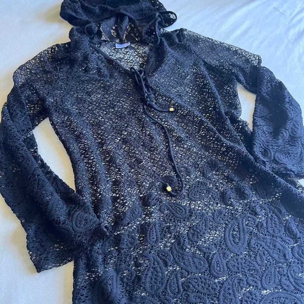 Swimsuit coverup Black Lace Long Sleeve Beach Poolside Dotti Regency Elevated